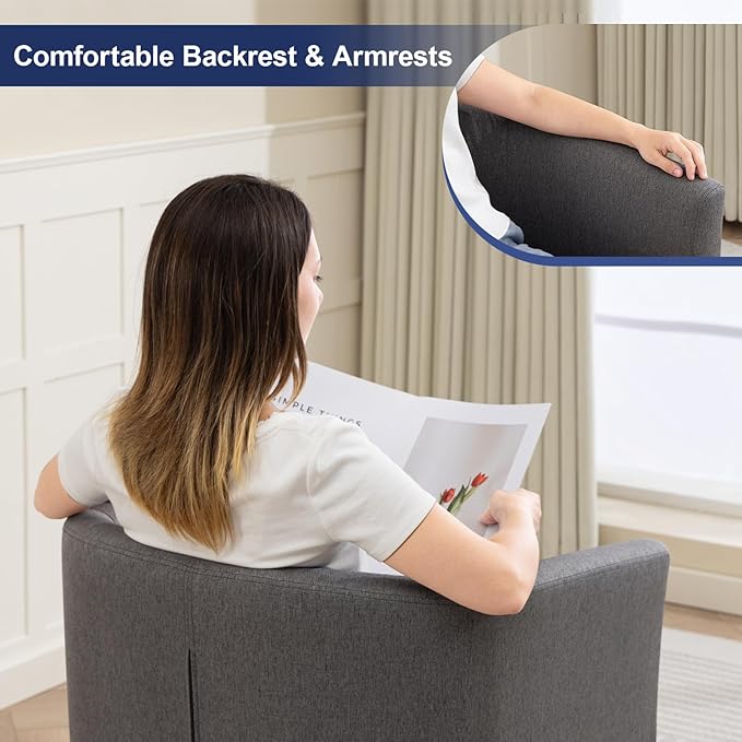 Accent Barrel Chair, Modern Comfy Living Room Chairs with Armrest Small Reading Chair with Cozy Soft Padded for Bedroom Reception Room Cafe,Grey