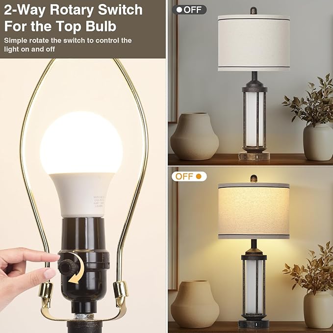 27" Industrial Farmhouse Table Lamp, Vintage Rustic Beside Lamp with USB A+C Charging Ports & AC Outlet, Modern Single Table Lamp with Frosted Glass Night Light for Bedrooms Nightstand Bronze