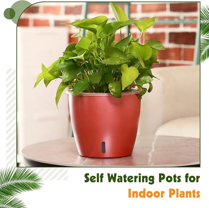 Self Watering Pots for Indoor Plants, 6-Pack 5'' Self Watering Planter with Drainage Holes, Small African Violet Pots with Water Indicator, Clear Wick Orchid Pot, Rose Gold