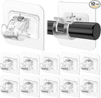 12PCS Self Adhesive Curtain Rod Holder, No Drill Curtain Rod Brackets, Nail Free Adjustable Curtain Rod Hooks, Curtain Rods No Drilling for Windows Home Kitchen Bedroom Hotel (Transparent)