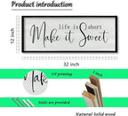 ZZJJHYWGQ Life is Short Make It Sweet Sign Wall Decor 32"×12" for Living Room Bedroom Family Lnspirational Quote Wall Art (Black)