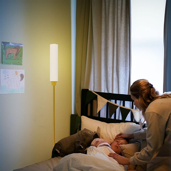 Floor Lamp with Remote Control,Bright Floor Lamps for Living Room/Bedroom/Office, Stepless Adjustable 3000K-6000K Colors and 10-100% Brightness,Standing Light with Foot Switch (Gold)