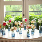 Bud Vases Set of 12, Gradient Blue Glass Vase Vintage Flower Vase for Decor Ribbed Small Bud Vases in Bulk Cute Wedding Birthday Party Centerpieces Table Decoration Home Decor