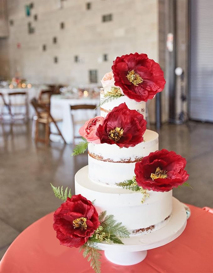 IPOPU 43.3" Red Poppy Flowers Artificial Flowers 6pcs Fake Silk Poppies Long Stem Artificial Flowers for Tall Vase for Wedding Party Home Decor(Red)