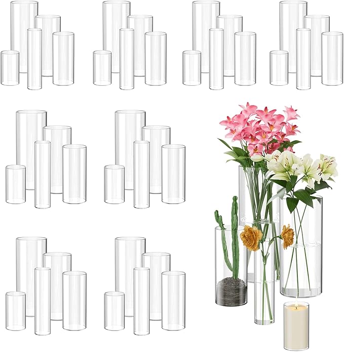 45 Pack Glass Cylinder Vase for Centerpieces, Clear Flower Glass Vases for Wedding Decorations, Hurricane Floating Candle, Holder for Table Centerpiece Wedding Home Décor