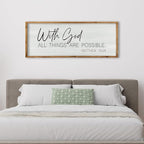 ZZJJHYWGQ Bible Verse Wall Decor With God All Things Are Possible 32"×12" Christian Religious Home Inspirational Print Catholic Sign for Living Room Religious Faith Large Hanging Art (Wood)