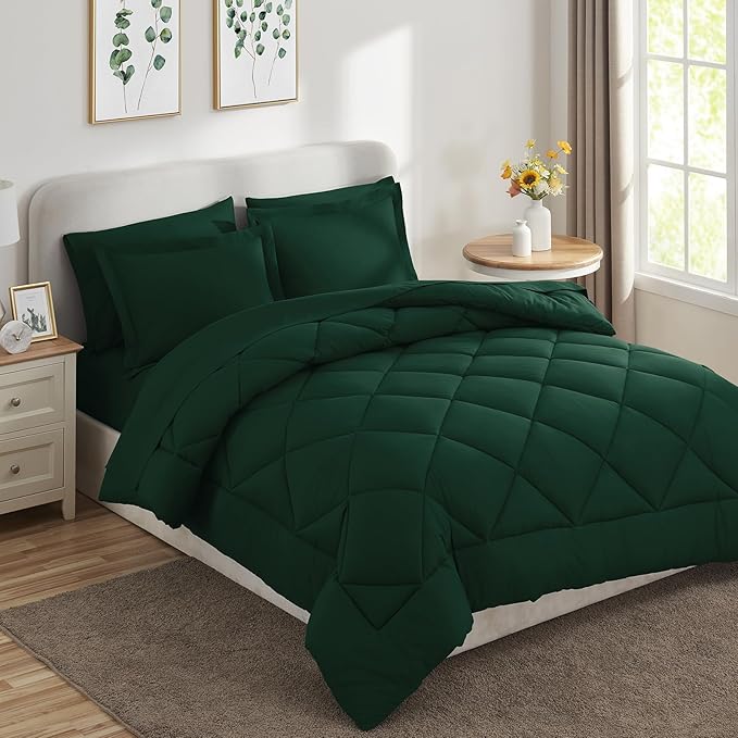 CozyLux King Size Comforter Set Emerald Green - 7 Pieces Bed in a Bag King, Luxury Soft Bed Set for All Seasons, Bedding Set with Down Alternative Comforter, Sheets, Pillowcases & Shams
