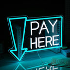 Pay Here Neon Sign Bright Ice Blue White Pay Light Up Sign for Business Decor Dimmable LED Words Neon Light for Restaurant Shop Bar Neon Wall Decor (16.5 * 12.8 In)