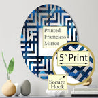 Symmetric Cubes in Deep Cobalt Blue - Geometric Maze - 20x30 Inches - Oval Decorative Wall Mirror for Bathroom, Bedroom, Entryway, Living Room, Vanity Room and Modern Décor