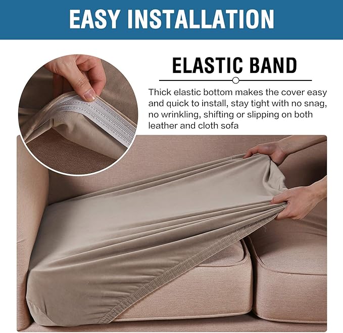 H.VERSAILTEX Velvet Stretch Couch Cushion Cover Plush Cushion Slipcover for Chair Cushion Furniture Protector Seat Cushion Sofa Cover (1 Piece Armchair Cushion Covers, Taupe)