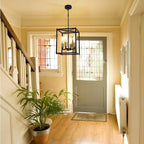 Lantern Pendant Light, 4-Light Gold Chandelier,Modernized Ceiling Hanging Light Fixture for Bedroom Kitchen Island Foyer Living Room Dining Room Hallway