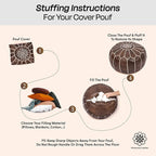 Handmade Moroccan Genuine Leather Pouf Ottoman Cover – Unstuffed Foot Stool Ottoman, Boho Foot Rest Under Desk, Round Ottoman for Living Room, Bedroom - Housewarming Gifts New Home, Weddings Gifts