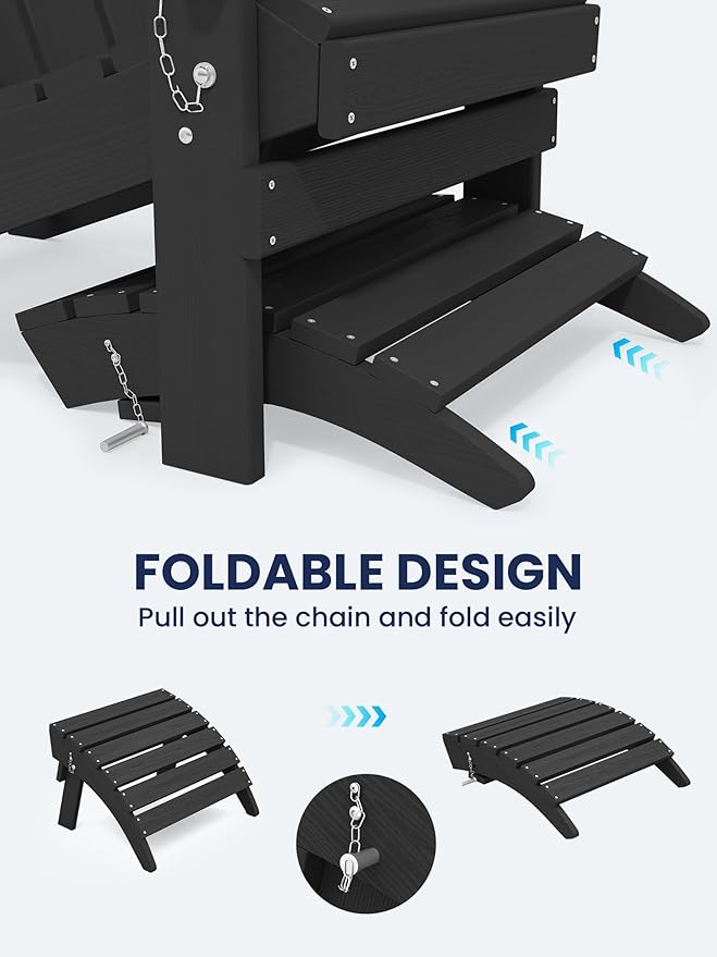 KINGYES Folding Adirondack Ottomans Set of 4 for Adirondack Chair, Black