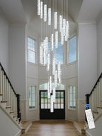 Large Staircase Chandeliers 130inches Long Spiral Crystal Chandeliers for High Ceilings Foyer Entrance 25-Lights Silver LED Dimmable 3000-6000K