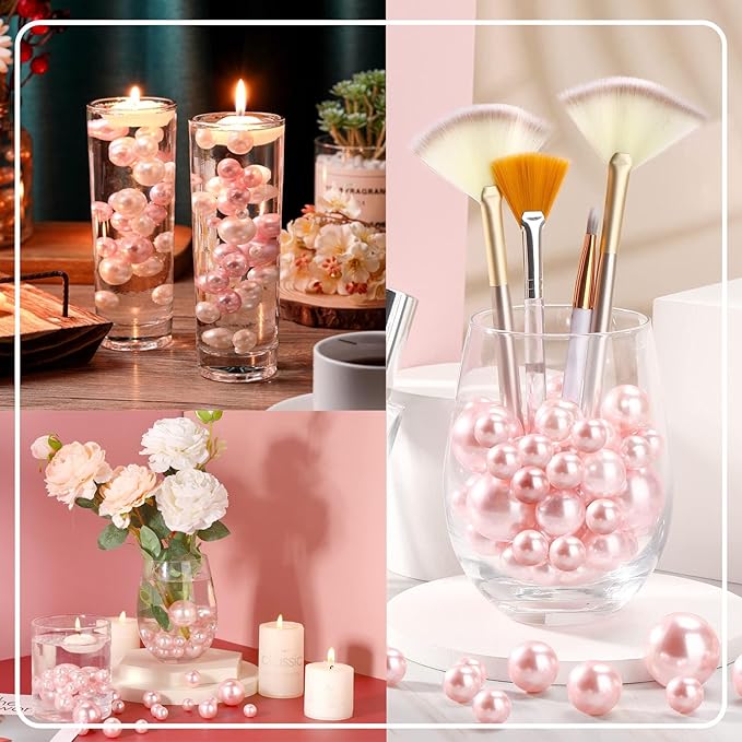 Light Pink Vase Filler | 150PCS Pearls Bead for Centerpieces Vases | 8/14/20 mm No Hole Beads, Fake Pearls for Wedding Birthday Easter Theme Party Table Centerpieces Decor