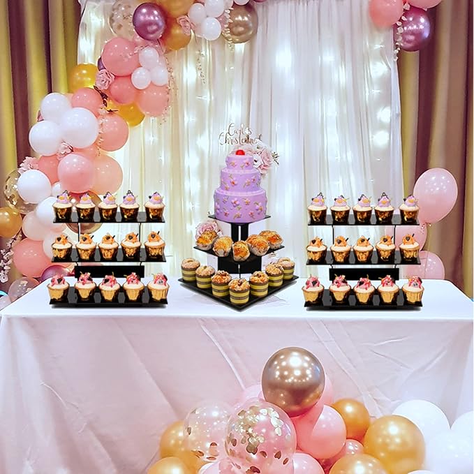 WANLIAN 3-Tier Corner Retail Table Display Stand, Portable Display Rack Shelves for Vendors, Craft Shows, Farmers Market, Pop Up Shop Countertop Black Risers for Display, Soap, Candles, Tumblers