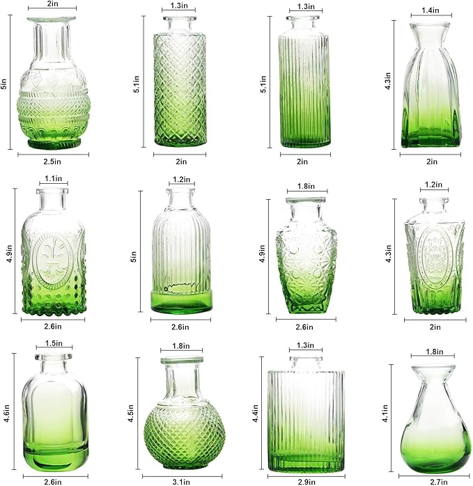 RUCKACE Bud Vases in Bulk 22 Green Glass Small Vases Flower Vase Bulk for Centerpiece Table Wedding Decorations Home Decor Party(Gradient Green 22 Pack)