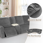 Arfntevss Sectional Recliner Couch Covers Velvet Washable Corner Sectional Sofa Cover for Reclining Stretch Soft Thick L Shape Recliner Slipcover Set (5 Seat with 1 Console Cover, Middle Gray)