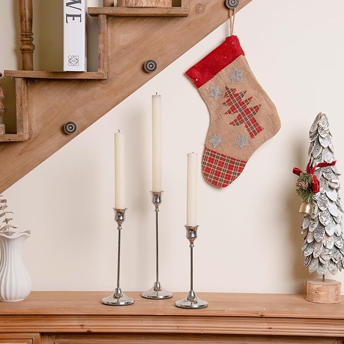 CHILL RECIPE Silver Taper Candle Stick Holders Tall Candle Holder, Vintage Candlesticks Holder Bulk for Home Decor Table Centerpiece Dining Party Festival Decorations(1 Set 3Pcs)