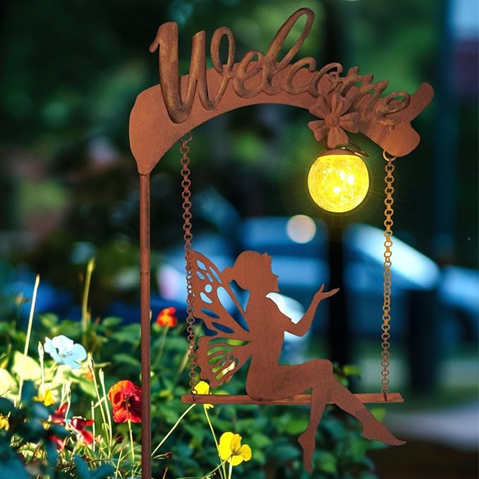 HONGLAND Solar Garden Lights Outdoor Decor, Solar Fairy Lights Outdoor Moon Decor, Housewarming Ornaments for Patio, Lawn, Yard, Pathway - Unique Gardening Gifts for Women Mom Grandma