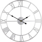 LEIKE 18.5" Modern Large Wall Clocks,Vintage, Round,Silent Non Ticking,Battery Operated,Silver Metal Roman Numerals Clock for Living Room/Bedroom/Kitchen Decor