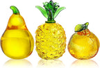 Set of 3 Glass Fruits Decor Pineapple Orange Pear Fruit Figurine Decorations as Collections for Home Wedding