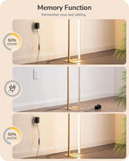 EDISHINE LED Floor Lamp, 55" Modern Minimalist Rectangular Corner Light 3000K-6000K Dimmable, Remote Control & Foot Switch, Metal Base Standing Lamps for Living Room, Bedroom, Office, Gold