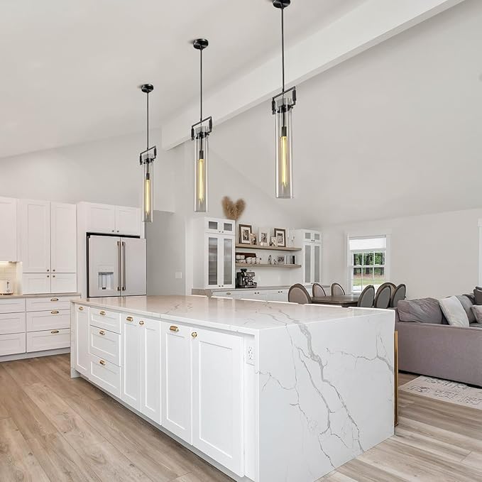 Black Pendant Lights,Modern Glass Pendant Lights Kitchen Island 2 Pack,21.6'' Farmhouse Kitchen Pendant Lighting Over Island for Dining Table,Bathroom,Bedroom