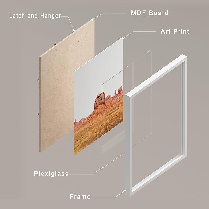 SIGNWIN Framed Arizona Texas Mountain Valley Wall Art, Set of 4 Landscape Wall Decor Prints, Nature Wilderness Wall D¨¦cor for Living Room, Bedroom - 12"x16" White