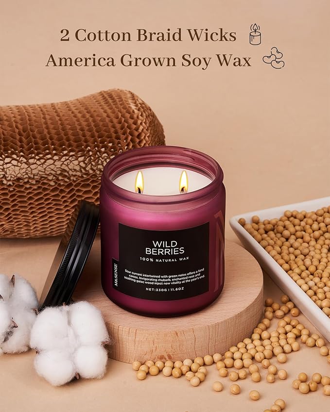 M&SENSE Wild Berries Large Soy Candles for Home Scented Organic Natural Soy Wax Candle 11.6oz 70 Hour Long Lasting, Christmas Holiday Scented Winter Gift for Bedroom Bathroom Home Decor