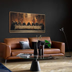 KAIRNE Framed Skeleton Canvas Wall Art,Abstract Retro Skull Print Set of 1(40”X20”),Scary Halloween Pictures,Horror Wall Art,Skeleton Last Supper Posters for Living Room Bedroom Ding Room Office Decor