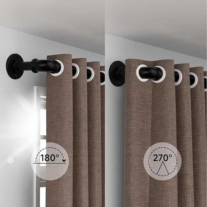 Black Curtain Rods 18 to 120 Inch, Industrial Curtain Rods,Adjustable Length,1 in Diameter Pipe,Wall or Ceiling Mounted,for Bedroom and Living Room(Black 18” to 120”)