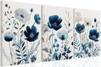 DUWQU 3 Pcs Blue Floral Canvas Wall Art, Elegant Navy Blue Wildflower Lily Daisy Art Wall Decor, Watercolor Botanical Flower Home Poster Art Prints for Living Room Bedroom Bathroom 12×16 Inches