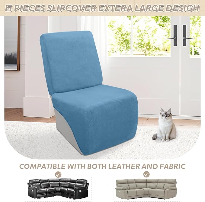 Arfntevss Sectional Recliner Couch Covers Velvet Corner Sectional Sofa Cover for Reclining Couch Stretch Soft L Shape Recliner Slipcover Washable Additional Seat Protector (1 Seat Cover, Light Blue)
