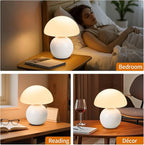 Mushroom Table Lamp, Ceramic Base with Milky White Glass Shade, Vintage Dimmable Bedside Nightstand Lamp for Bedroom, Reading, Home Décor, Gift for Friends White