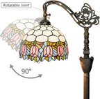 Tiffany Floor Lamp Pink Tulip Stained Glass Gooseneck Floor Light 63 inches Handcrafted Tiffany Style Standing Lamp with Angle Adjustable Lampshade for Reading Working Home Decoration