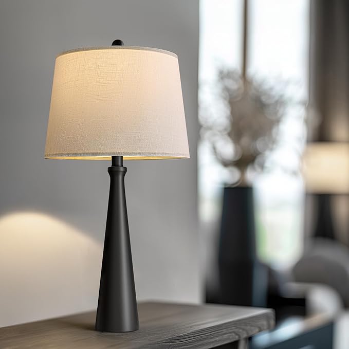 Oneach 25.75" Modern Table Lamp Set of 2, Bedside Lamps with USB Ports, Black Nightstand Lamps Set for Living Room Bedroom House Bedside Home Office Family