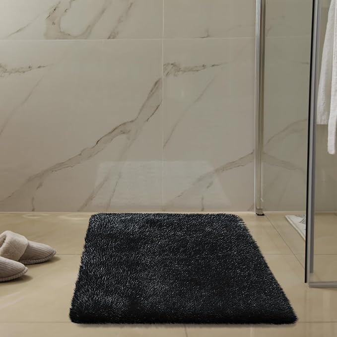 2x3 Fluffy Area Rugs for Bedroom Living Room,Small Soft Shag Fuzzy Rug Non-Shedding Indoor Plush Carpet for Kids Bedroom Nursery Dorm Home Decor,Black