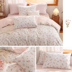 Floral Comforter Set Queen Size - 3 Pieces Pink White Floral Comforter Bedding Sets Reversible Pattern,Queen Bed in a Bag with Flowers Comforter and 2 Pillowcases