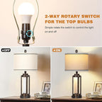 Farmhouse Lamps with USB A+C Charging Ports & AC Outlet, Rustic Vintage Industrial Table Lamps Metal Lamp with Glass LED Night Light & Beige Fabric Shade for Living Room Bedrooms Nightstand Bronze