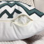 Alysheer Embroidered Lumbar Decorative Throw Pillow Cover 12"x 20", Classic Boho Geometric Embroidery Pattern Cotton Rectangular Cushion Case for Sofa Couch Living Room Bedroom (Navy Aqua)