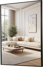 FARMER 24x32 Inch Black Bathroom Mirror, Rectangle Wall Mounted Mirror, Vanity Mirror, Brushed Square Mirror, Framed Bathroom Mirror for Bedrooms, Entryways, Living Rooms, Horizontal/Vertical