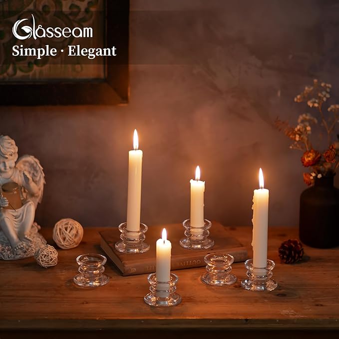 Glasseam Glass Tapered Candlestick Holders: 20Pcs Clear Taper Candle Holders Bulk Modern Small Candle Stick Candle Holder Short for Table Centerpiece Wedding Christmas Dinner Party Decor