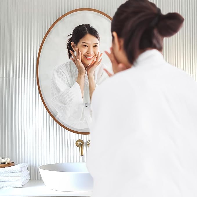 OVALCREST - Oval Wooden Beveled Wall Mirror for Home Decor, Bathroom, Vanity, Bedroom, Living Room, Hallway - London Style (Sunset Gold) 21.1 x 31.1