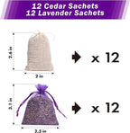 Pack of 24 Cedar Chips and Lavender Sachets (12 Lavender, 12 Cedar) - Home Fragrance Sachet for Drawers and Closets, LV-F-LC-1
