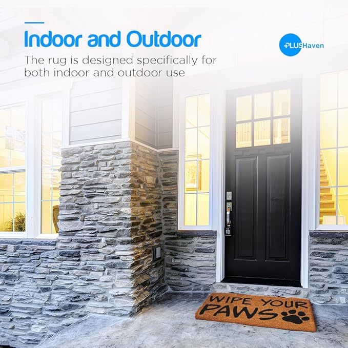 PLUS Haven Coco Coir Door Mat with Heavy Duty Backing, Natural Wipe Your Paws Doormat, 17.5”x30” for Entrance, Front Porch, Easy to Clean Entry Mat, Outdoor and Indoor Uses, Home Decor