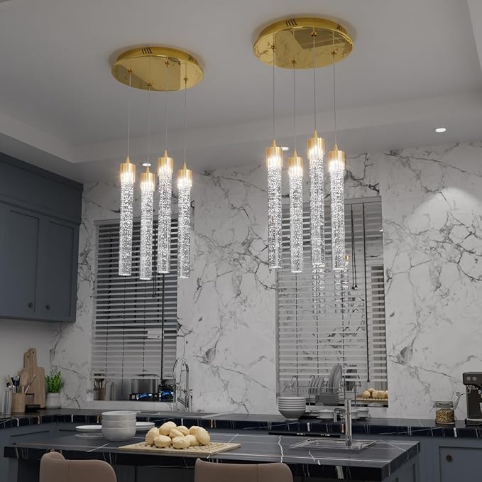 4-Light Pendant Lights Kitchen Island Mini Chandelier,Modern Gold Pendant Light with Remote Control,Teardrop Hanging Light Fixture for Dining Room Hallway