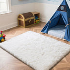 Fluffy Rug Shaggy Area Rug, White 4x6 Area Rugs for Bedroom, Small Bedside Rug, Soft Fluffy Shaggy Entryway Throw Rugs for Living Room Bedroom Kids Room Home Decor