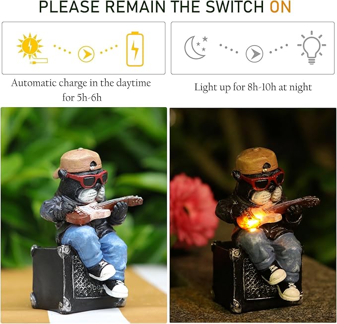 Solar Dog Outdoor Statues Figurine for Garden Decorations, Whimsical Outside Decor with Guitar Clearance for Patio Balcony Yard Lawn Ornament,Unique Garden Birthday Gifts Statues for Mom Women