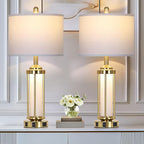 Modern Table Lamps, Gold 27" Industrial Table Lamp Set of 2 with USB A+C Charging Ports & AC Outlet, Farmhouse Rustic Beside Lamp for Living Room Bedroom Office End Table(4 LED Bulbs Included)